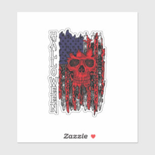 Halloween Red Skull American Flag Spider Webs Bats Sticker