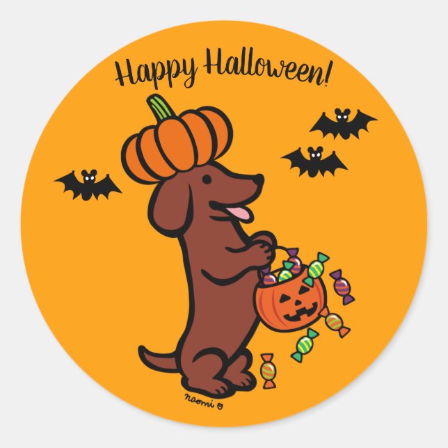 Halloween Red Smooth Haired Dachshund Classic Round Sticker (Front)