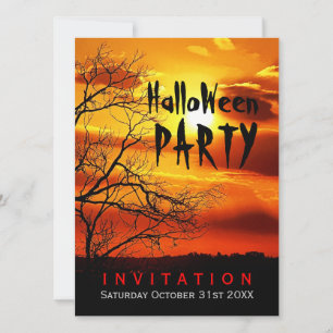 Halloween Red Sunset Sihouette Invitation