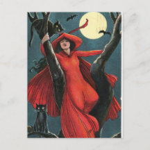 Halloween Red Witch & Black Cat Vintage