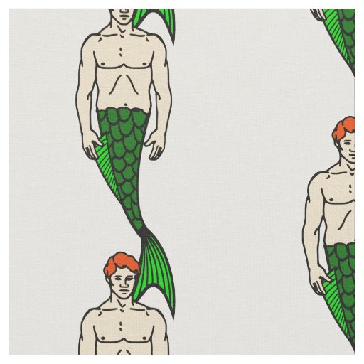 halloween redhead merman funny mermaid fabric