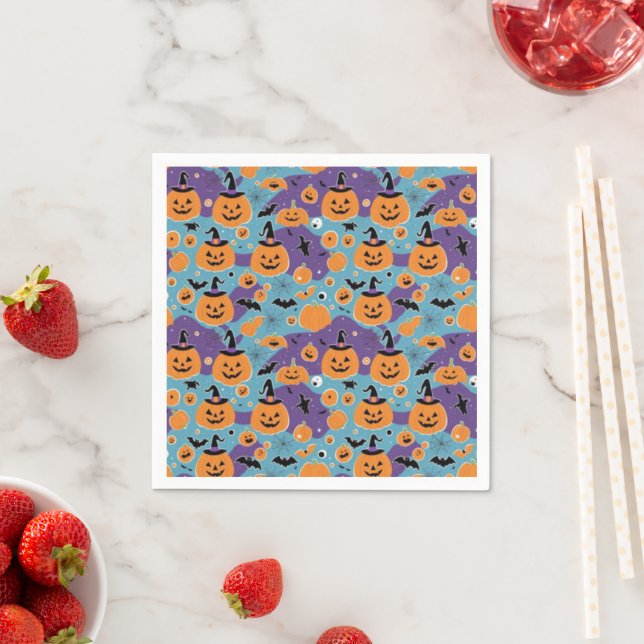 Halloween repeating pattern with pumpkins napkins (Insitu)
