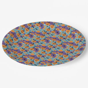 Halloween repeating pattern with pumpkins paper plates