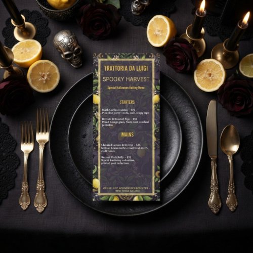 Halloween Restaurant Menu Gothic Botanical Lemon