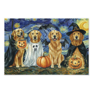 Halloween Retriever Dogs Ghost Boo Witch Costume Photo Print