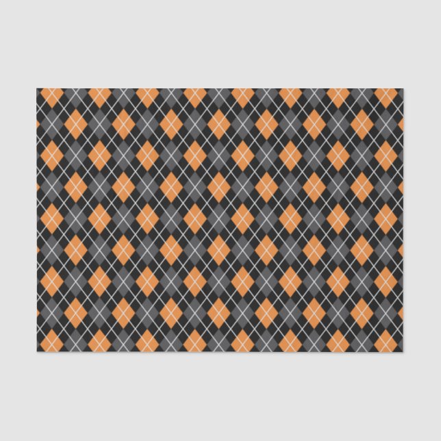 Halloween Retro 1950s Argyle Orange Gray Black Tissue Paper (Front)