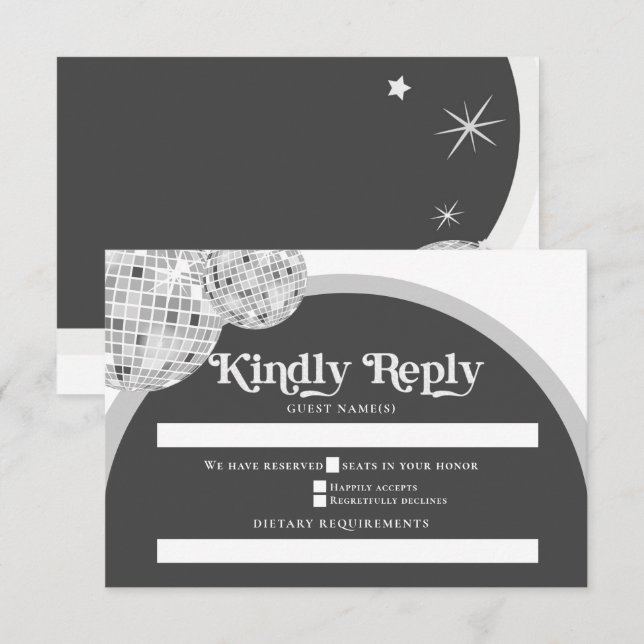 Halloween Retro Black Grey Goth Disco Ball Wedding RSVP Card (Front/Back)