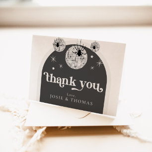 Halloween Retro Disco Spiders & Disco Ball Wedding Letterpress Thank You Card