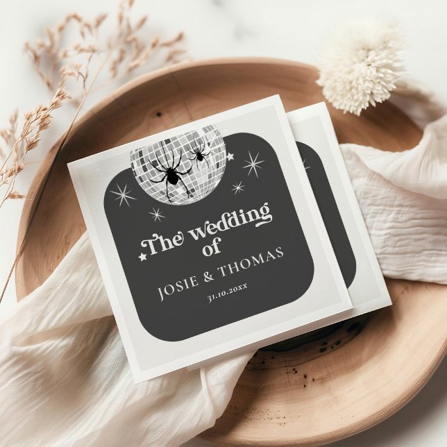 Halloween Retro Disco Spiders & Disco Ball Wedding Napkins (Creator Uploaded)