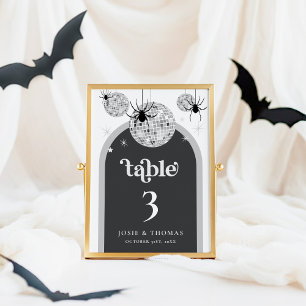 Halloween Retro Disco Spiders & Disco Ball Wedding Table Number