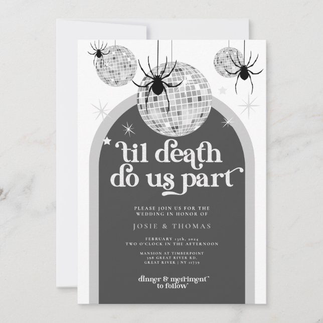 Halloween Retro Disco Spiders Wedding Invitation (Front)