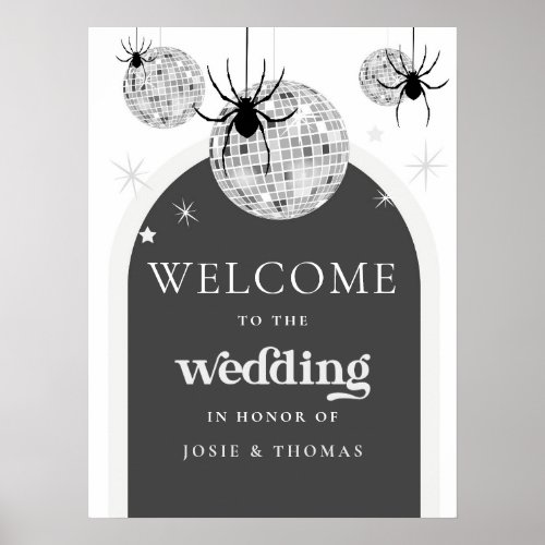 Halloween Retro Disco Spiders Wedding Welcome  Poster