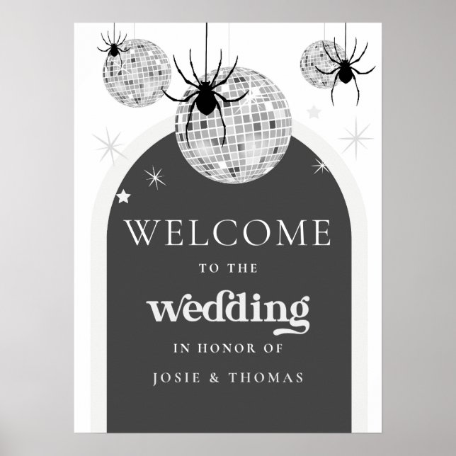 Halloween Retro Disco Spiders Wedding Welcome  Poster (Front)