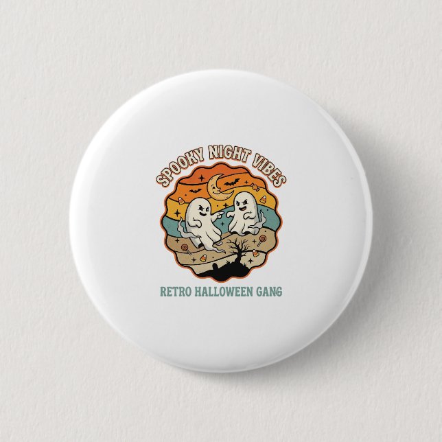 Halloween Retro Ghost Night Button (Front)