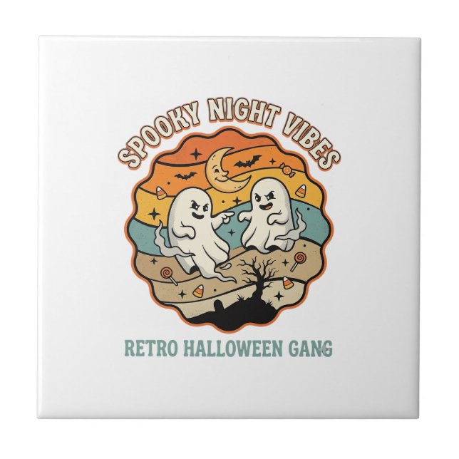 Halloween Retro Ghost Night Ceramic Tile (Front)