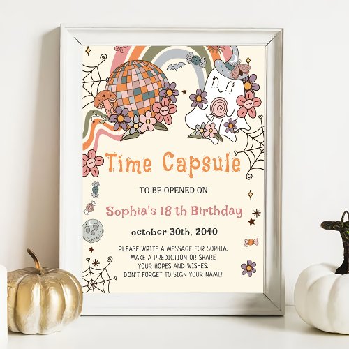 Halloween Retro Groovy Birthday Time Capsule Sign