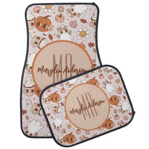 HALLOWEEN RETRO GROOVY PUMPKINS AND GHOSTS CAR FLOOR MAT