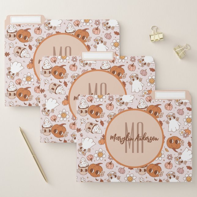 HALLOWEEN RETRO GROOVY PUMPKINS AND GHOSTS FILE FOLDER (Set)