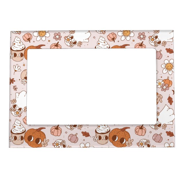 HALLOWEEN RETRO GROOVY PUMPKINS AND GHOSTS MAGNETIC FRAME (Front)