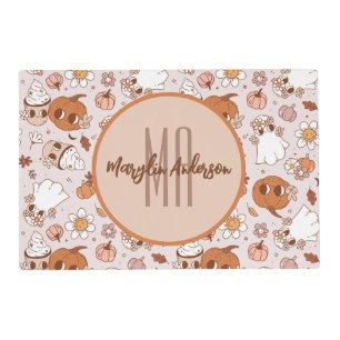 HALLOWEEN RETRO GROOVY PUMPKINS AND GHOSTS PLACEMAT