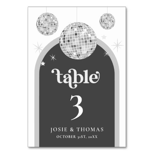 Halloween Retro Grunge Disco Ball Wedding Table Number