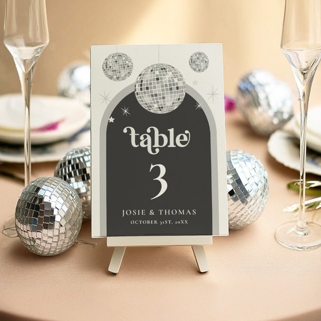 Halloween Retro Grunge Disco Ball Wedding Table Number (Creator Uploaded)