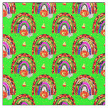 Halloween Retro Leopard Rainbow Pumpkin on Green   Fabric