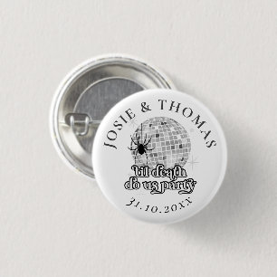 Halloween Retro Spiders & Disco Ball Wedding Button