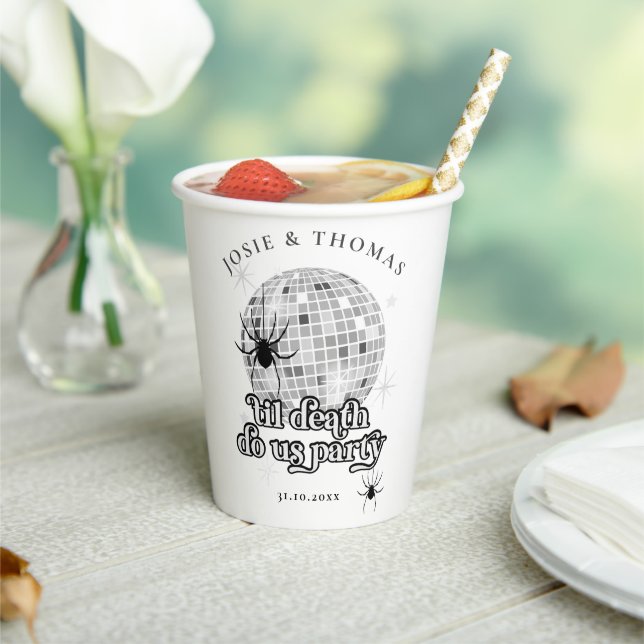 Halloween Retro Spiders & Disco Ball Wedding Paper Cups (Insitu)