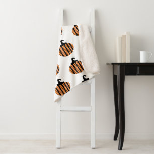 Halloween Retro Striped Black White Pumpkins Sherpa Blanket