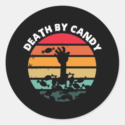 Halloween Retro Sunset Death By Candy Zombie Classic Round Sticker
