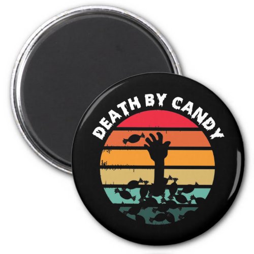 Halloween Retro Sunset Death By Candy Zombie Magnet