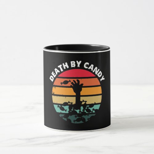 Halloween Retro Sunset Death By Candy Zombie Mug