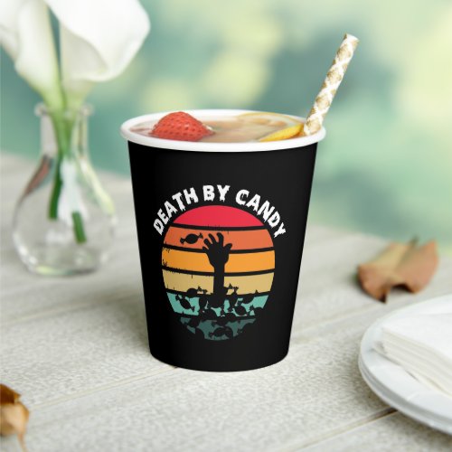 Halloween Retro Sunset Death By Candy Zombie Paper Cups