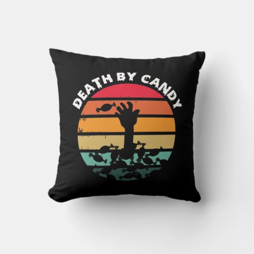 Halloween Retro Sunset Death By Candy Zombie Throw Pillow