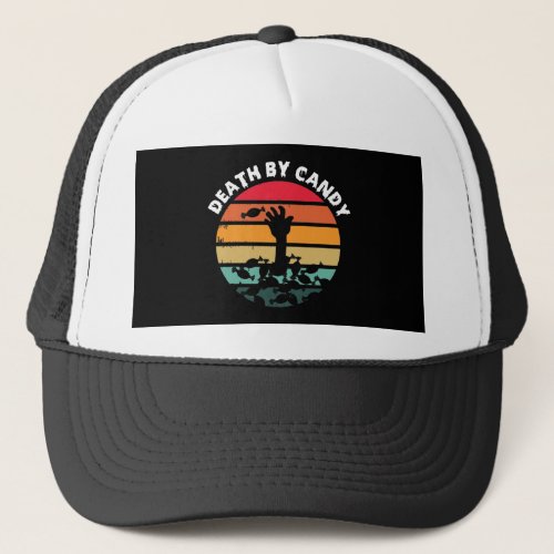 Halloween Retro Sunset Death By Candy Zombie Trucker Hat