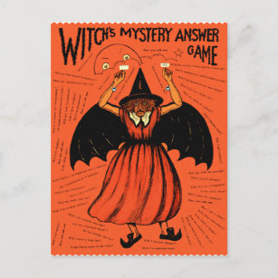 Halloween Retro Vintage Witches Mystery Game Postcard