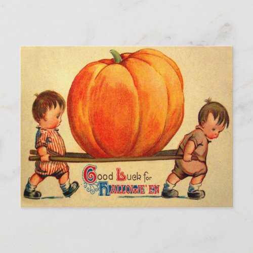 Halloween Retro Vintage Worlds Biggest Pumpkin Postcard