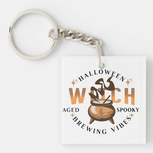 Halloween Retro Witch Brewing Keychain (Front)
