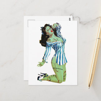 Halloween Retro Zombie Pinup in PJs Postcard