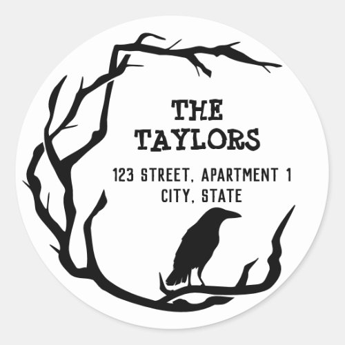 Halloween Return Address Label Crow Wreath