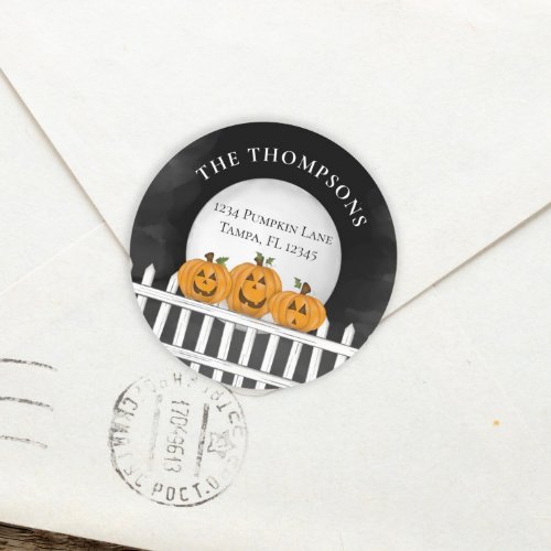 Halloween Return Address Spooky Cute Pumpkin  Classic Round Sticker