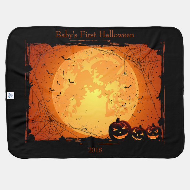 Halloween Reversible Custom Date or Name Warm Baby Blanket (Back Horizontal)
