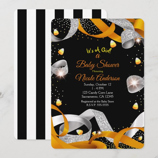Halloween Ribbon & Candy Corn Baby Shower Invitation (Front/Back)