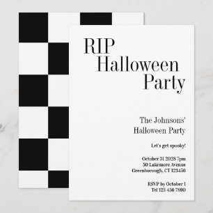 Halloween RIP Party Black and White Check Invitation