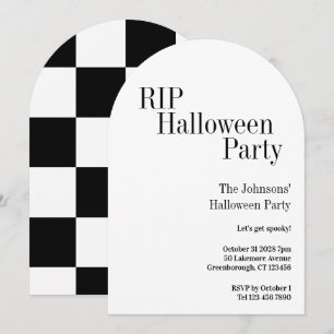 Halloween RIP Party Black and White Check Invitation