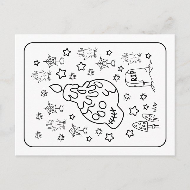 Halloween RIP Spooky Candle Skull Coloring Postcard (Front)