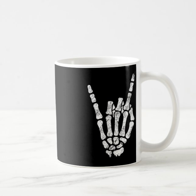 Halloween Rock Hand Sign Skeleton Rock N Roll Symb Coffee Mug (Right)