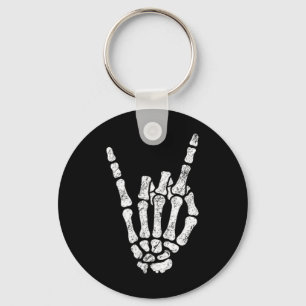 Halloween Rock Hand Sign Skeleton Rock N Roll Symb Keychain