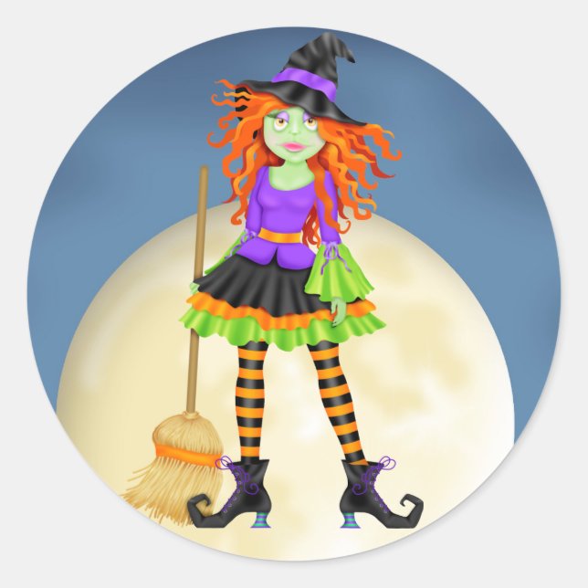 Halloween Rocking Witch - SRF Classic Round Sticker (Front)